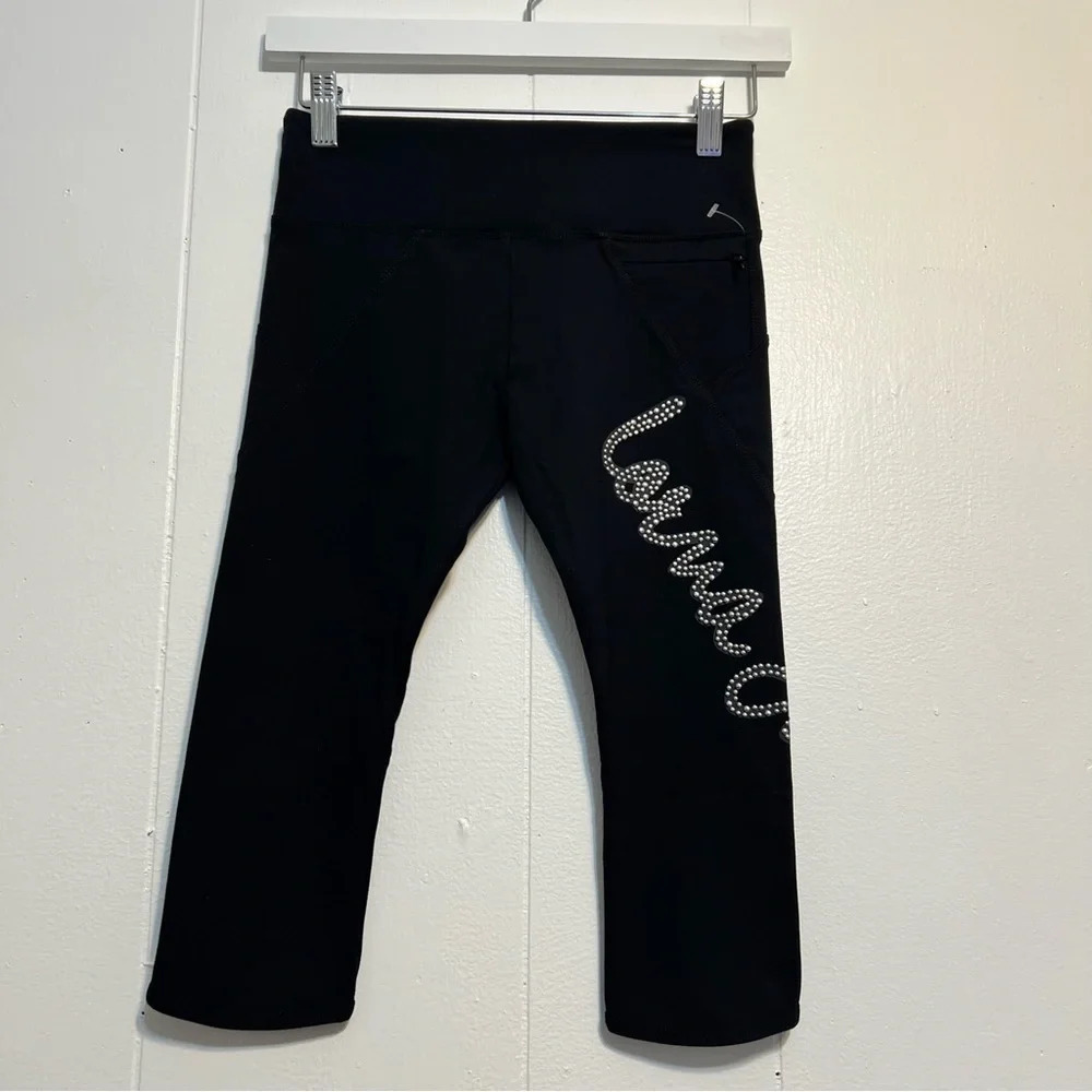 Lorna Jane Black Studded Leggings Capri Cropped Logo XS